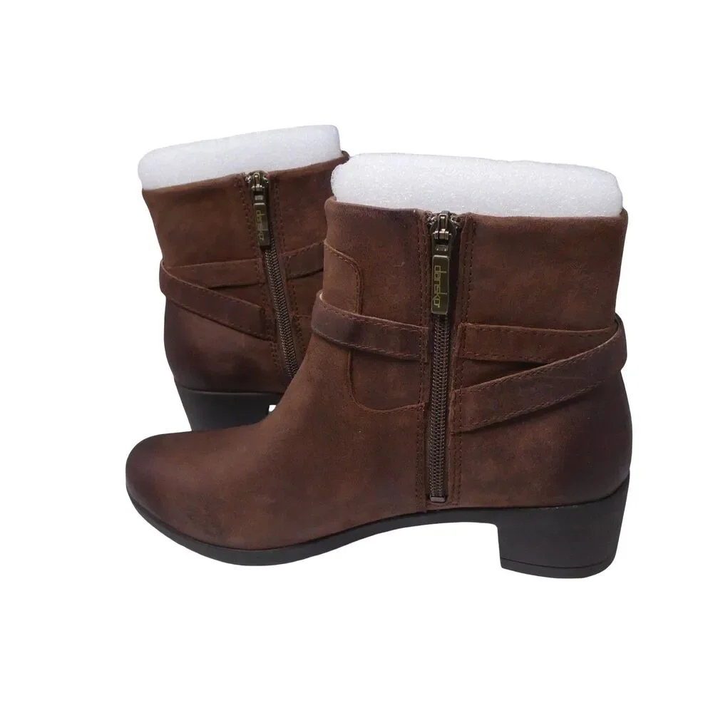 Dansko Cagney Boots Womens 8.5 M Brown Leather Suede Ankle Bootie Buckle Preppy